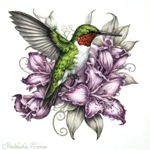 Hummingbird With Orchids