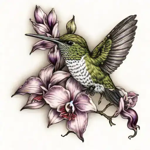 Hummingbird With Orchids