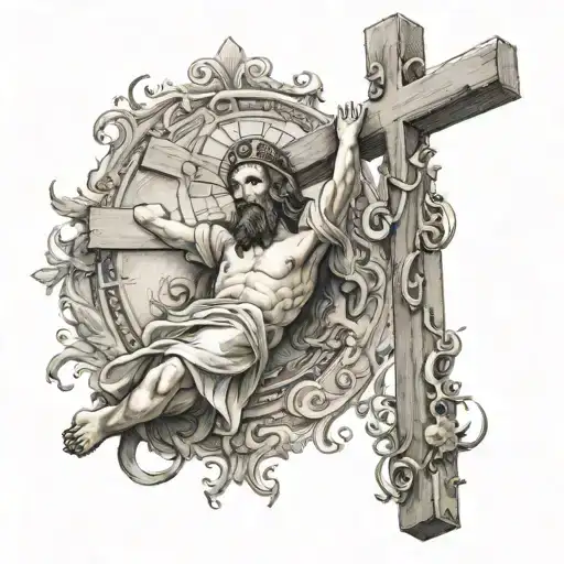 Big Cross And Jesus On The Left Of It