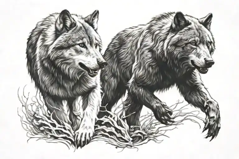 Wolf And Bear Playing