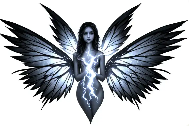 Fairy Wings With Lightening Inside The Wings Spread