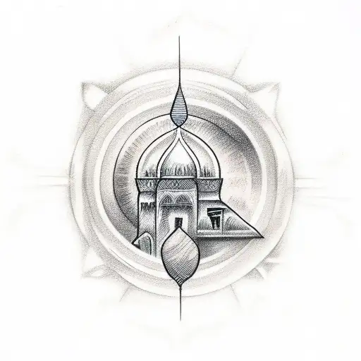 A Sketch-style Tattoo Depicting A Serene Sunset Over Tangier's Skyline