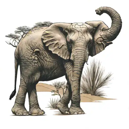 Elephant Outline With Desert Imagery Inside