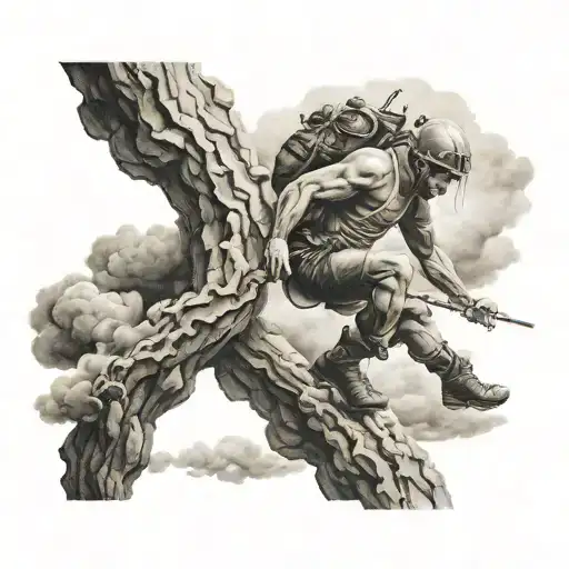 Human Climbing Through Dark Clouds