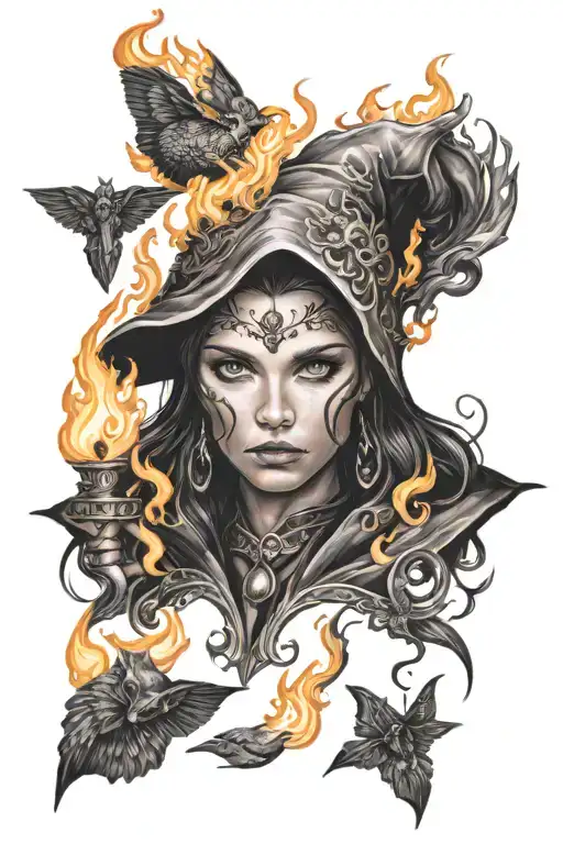Beautiful Sorceress With Fire