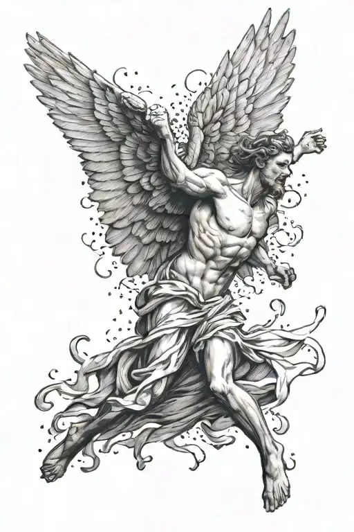 Falling Icarus With Open Wings Spread Wide