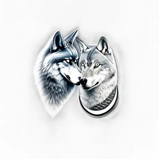 Anubis And A Wolf In A Black-grey Style