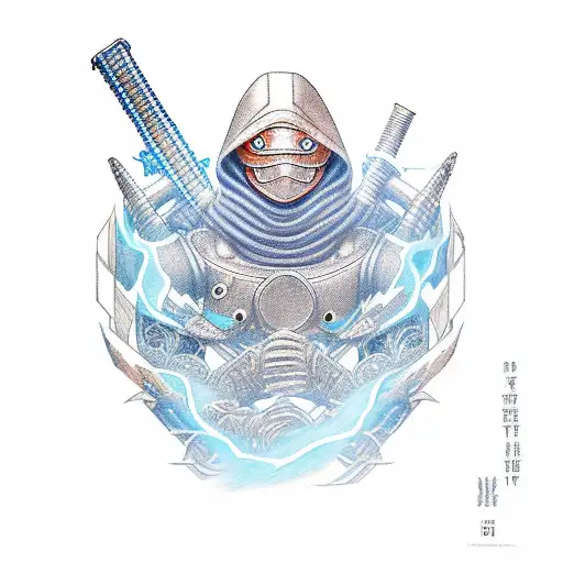 A Full Image Of A Cyber Ninja Wielding A Blue Sword