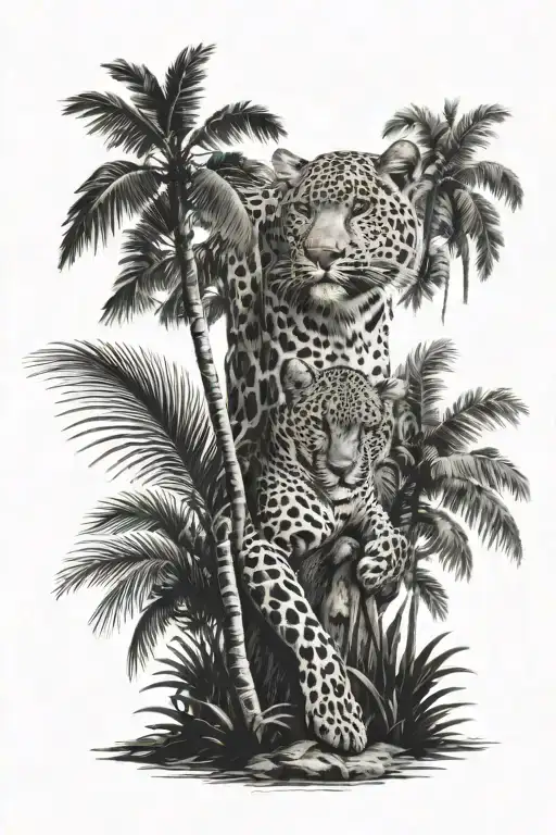Leopard And Palm Tree