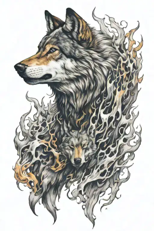 Wolf Whit Fire Flames Coming