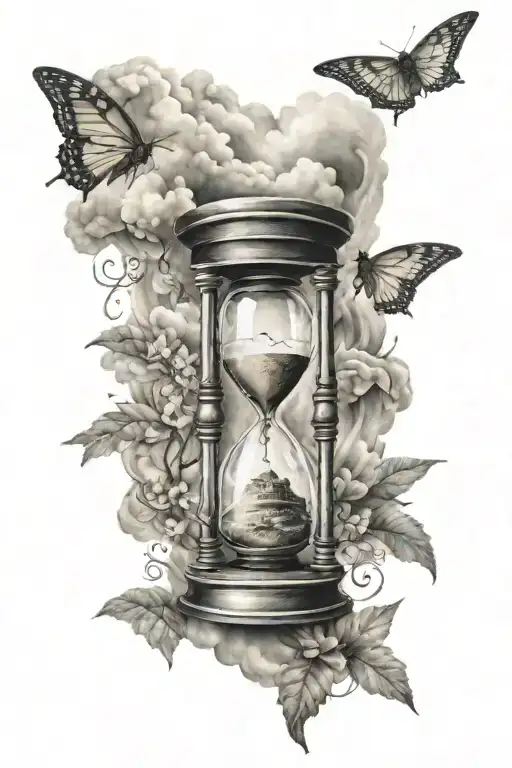 Hourglass And Rays And Clouds