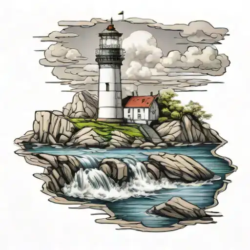A Lighthouse On Rocks Surrounded By Water