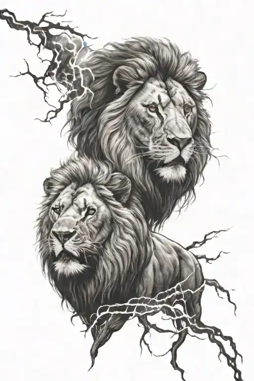 Lion And Lightning With Storm