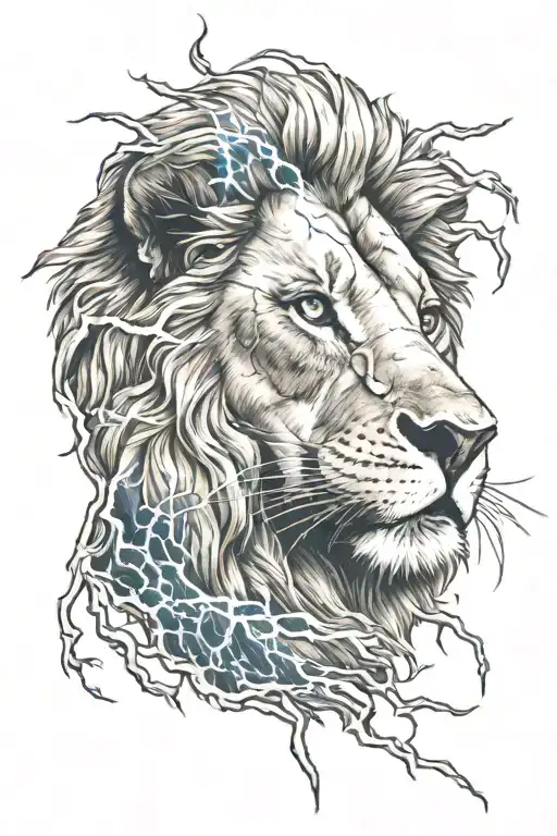 Lion Face And Lightning With Electrical Storm