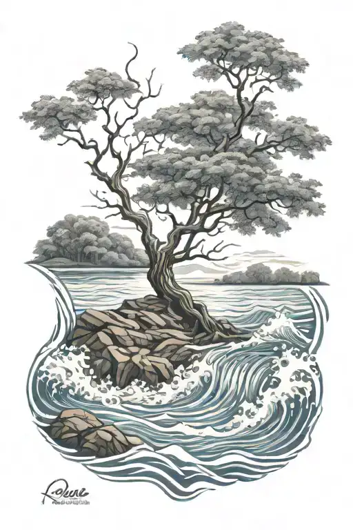 Ash Tree Over Water Waves