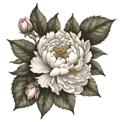 Peonies With Leaves