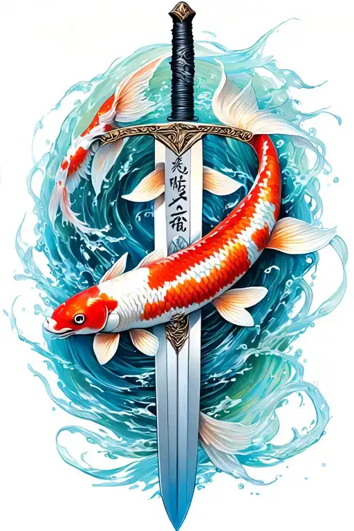 Sword With Koi Swimming Around It