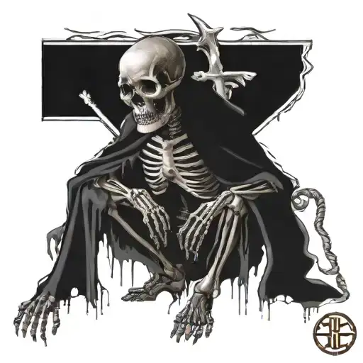 Skeleton King Kneeling In Front Of Hydrogen Symbol