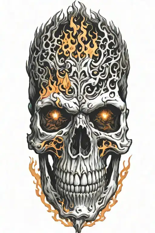 Monster Skull In Flames Tattoo
