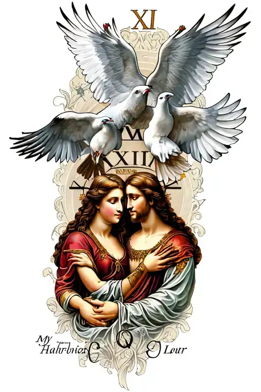 My Father And Mother's Birthday In Roman Numerals With Doves And Jesus Related Art