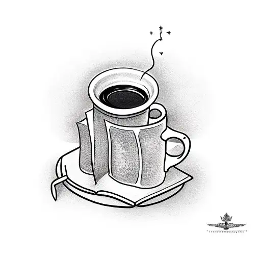 An Office Desk With A Stack Of Books And A Coffee Cup