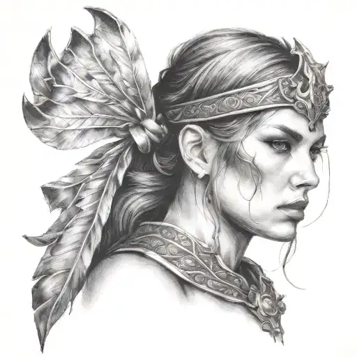 Warrior Woman Face With A Bow In Her Hand