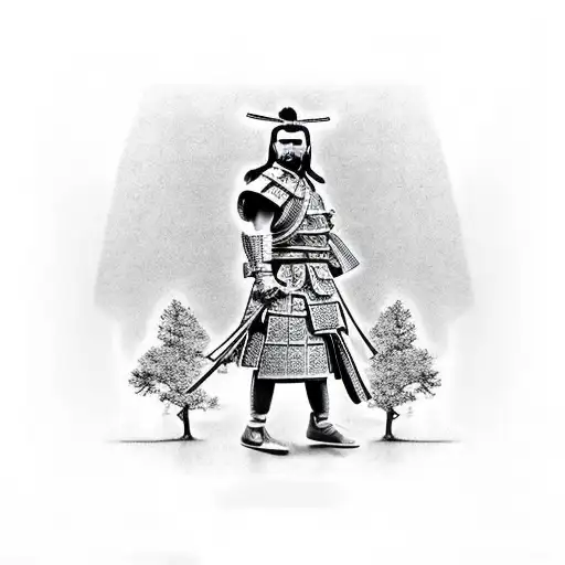 Cool Samurai Standing On The Side Under Tree