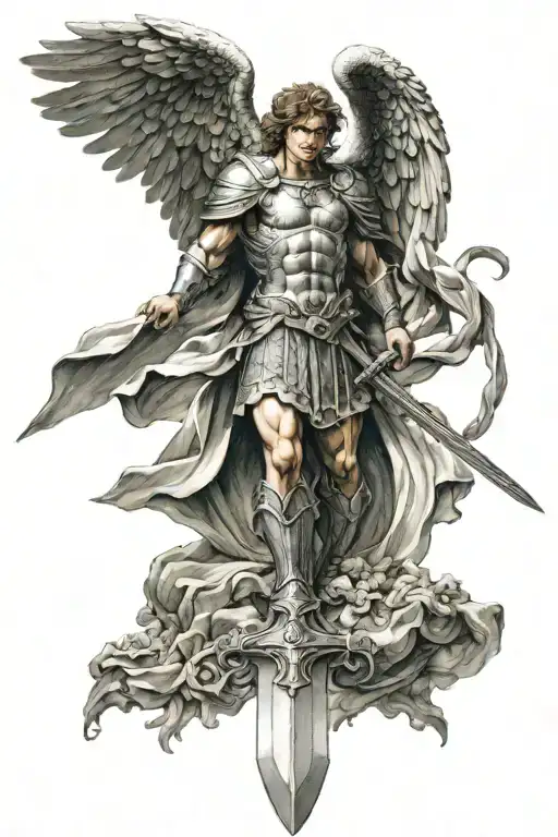 Archangel Michael Wings Spread Sword