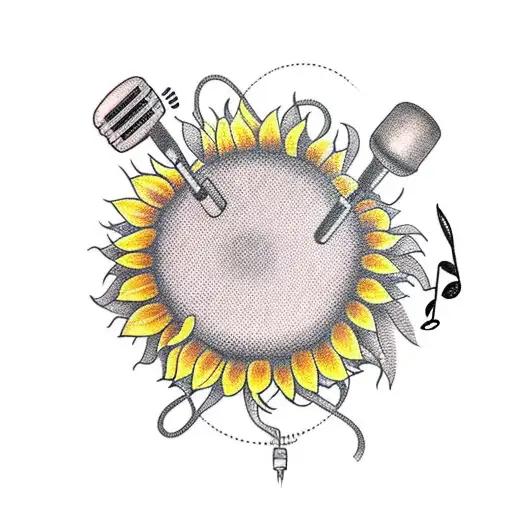 Sunflowers With A Microphone And Music Notes