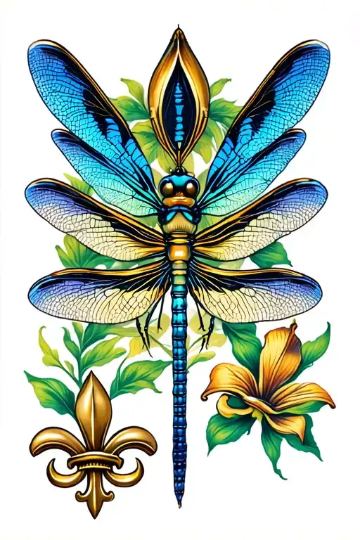 Dragonfly Placed On The Forearm With Fleur -De -Lis