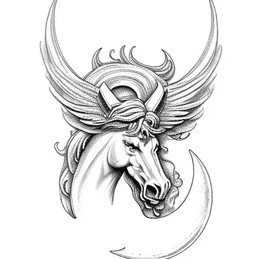 Hercules On Pegasus With A Moon