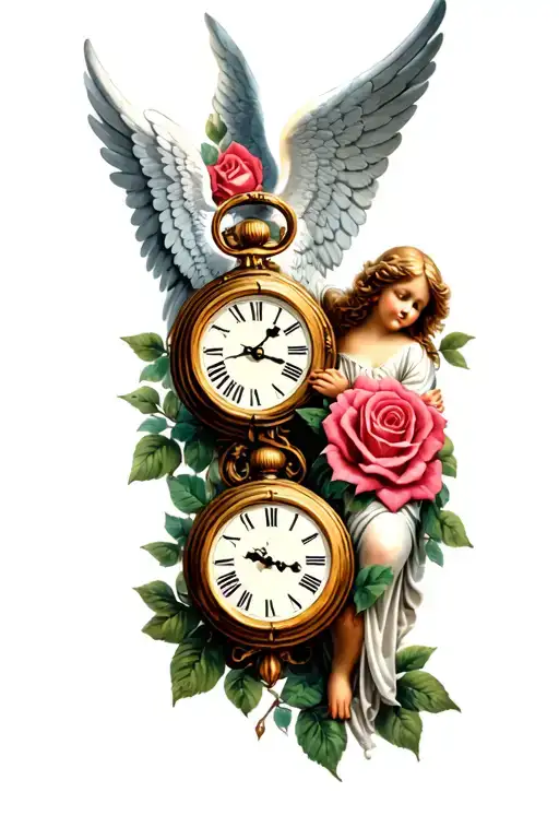 Two Clocks With Angel With Wings Roses
