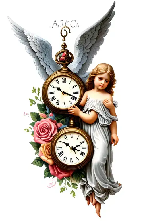 Two Clocks With Angel With Wings Roses