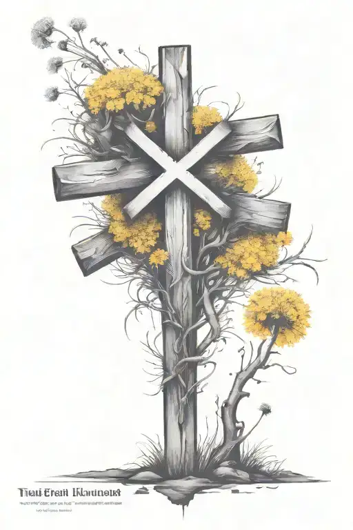 Cross Surrounded By Dandelion And Mushroom
