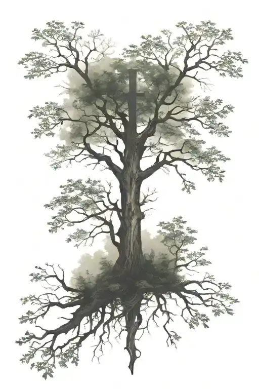 A Serene Forest With A Hidden Cross Among The Trees