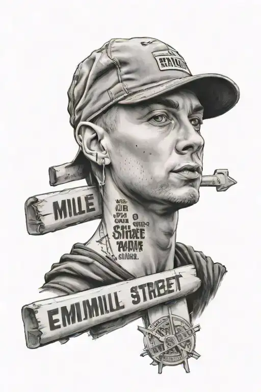 The Rapper Eminem With 8 Mile Rd Street Sign With A Quote