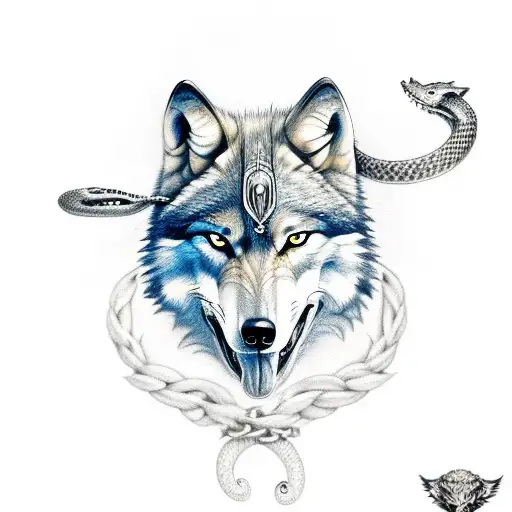 Wolf With A Skull And Snake And Knife
