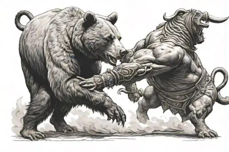 A Bear And Bull Fighting Each Other
