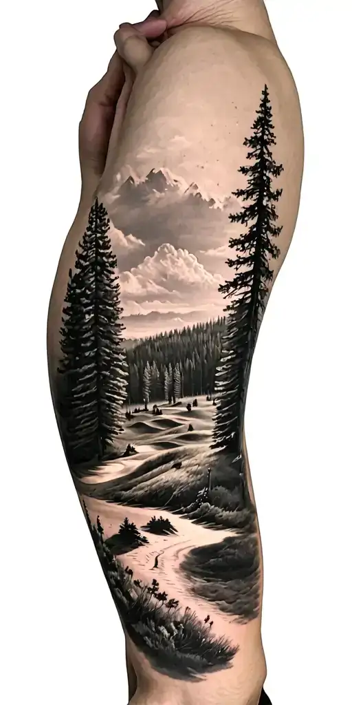 Ansel Adams And Northeastern Forest And Golf Course And Family Walking