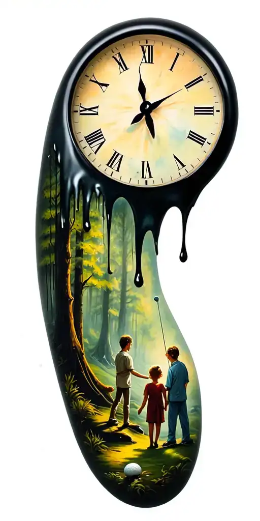 Salvador Dali Melting Clock And Forest Scene And Family And Golf