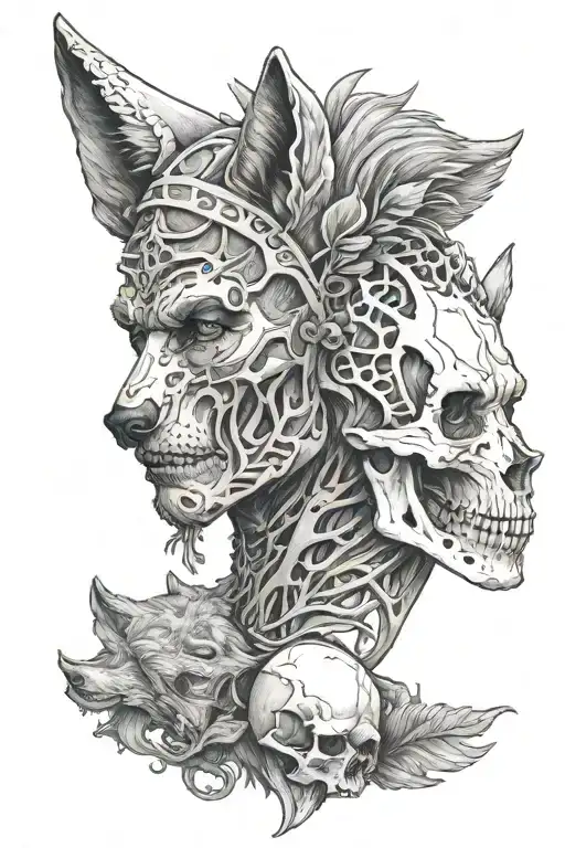 Wolf And Man Skull Wearing