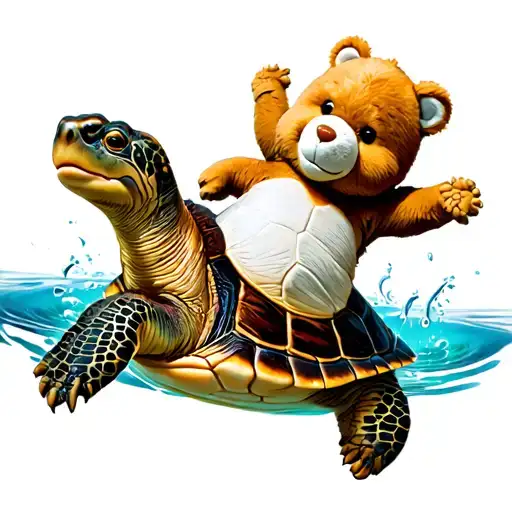 Carebear Riding Turtle Swimming