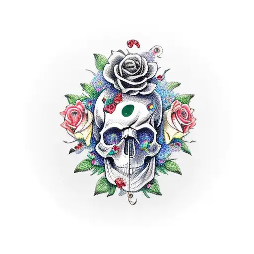 Skull With Roses Pearls And Butterflies