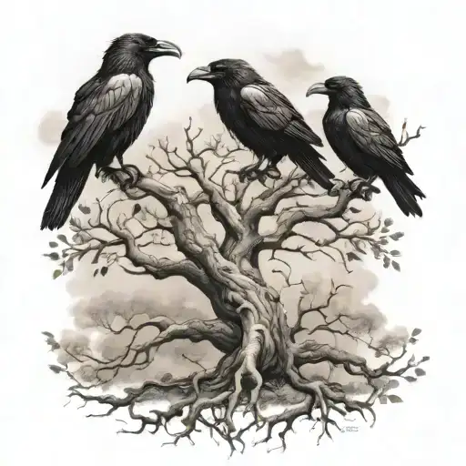 Yggdrasil Tree With Two Ravens