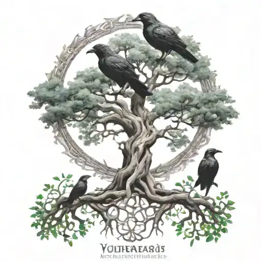 Yggdrasil Tree With Two Ravens