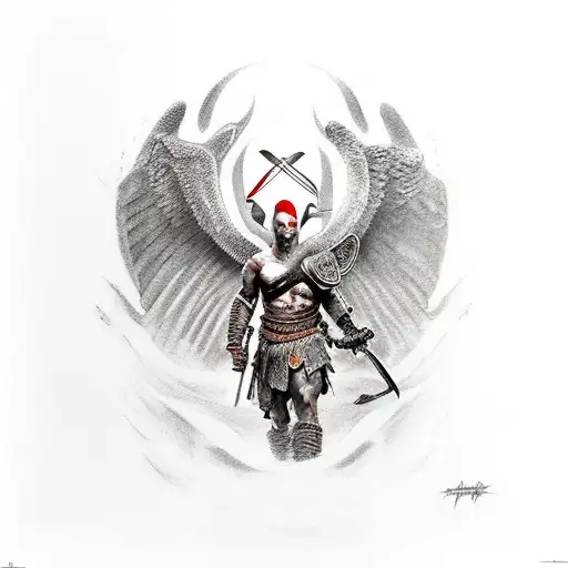 God Of War 4 Tattoo With Valkyrie And Battles