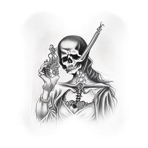 Woman Holding The Death Tarot Card Momento Mori