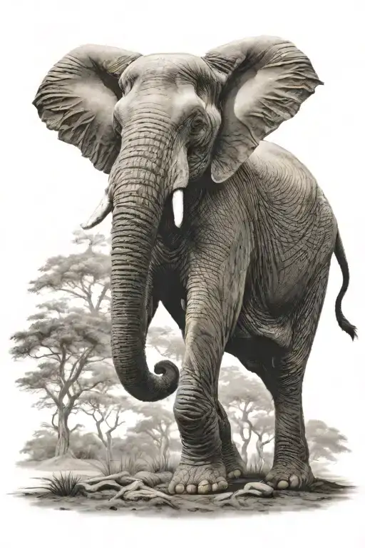 Elephant Standing On Its Hind Legs With Its Trunk Raised To The Sky
