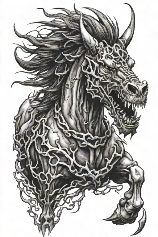 Metal Devil Horse Tattoo Scary Fangs On Hell Forge