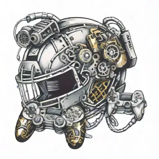 An Intricate Design Combining A Football Helmet And A Gaming Console
